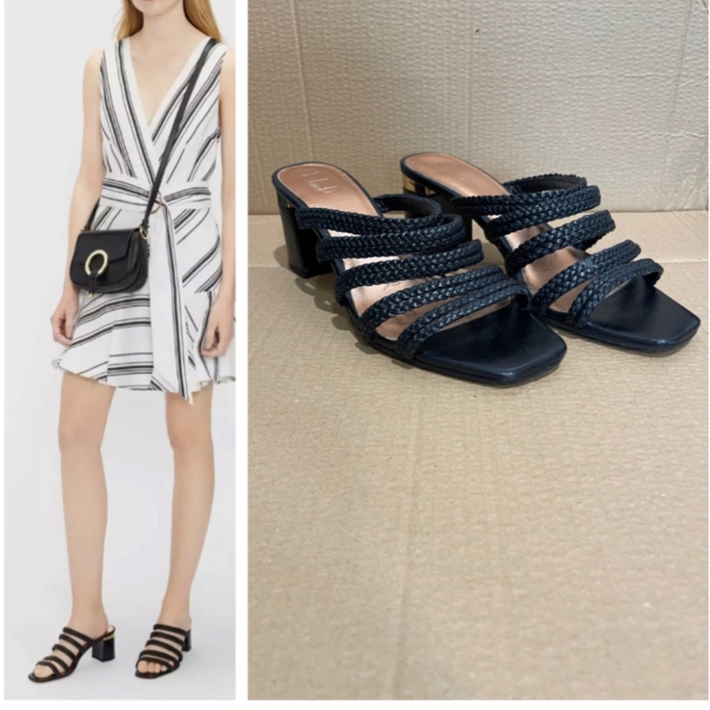 Ted Baker Emalia Braided Leather Sandals | US 8.5 / EU 39 | Black Mule Heels